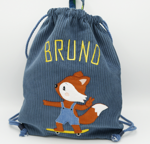 Turnbeutel-Rucksack-Kombo | personalisiert mit Wunschnamen & -motiv | Cord in BLAU
