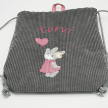 Lade das Bild in den Galerie-Viewer, Turnbeutel-Rucksack-Kombo | personalisiert mit Wunschnamen &amp; -motiv | Cord in GRAU
