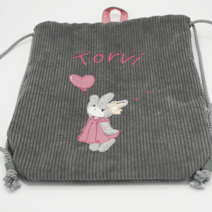 Turnbeutel-Rucksack-Kombo | personalisiert mit Wunschnamen & -motiv | Cord in GRAU